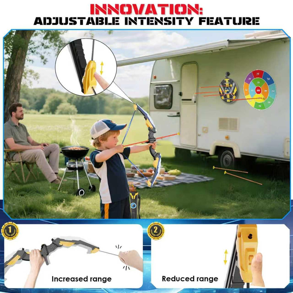 TIGTECGAME LED-lit archery bow enhances nighttime backyard fun.
