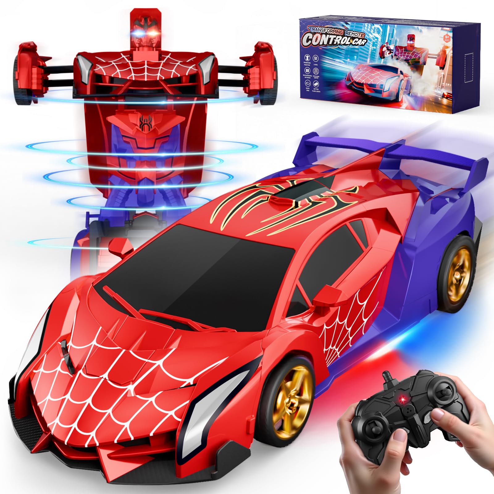 Tikafony Spider Transform RC Car eyes lights enhance night play