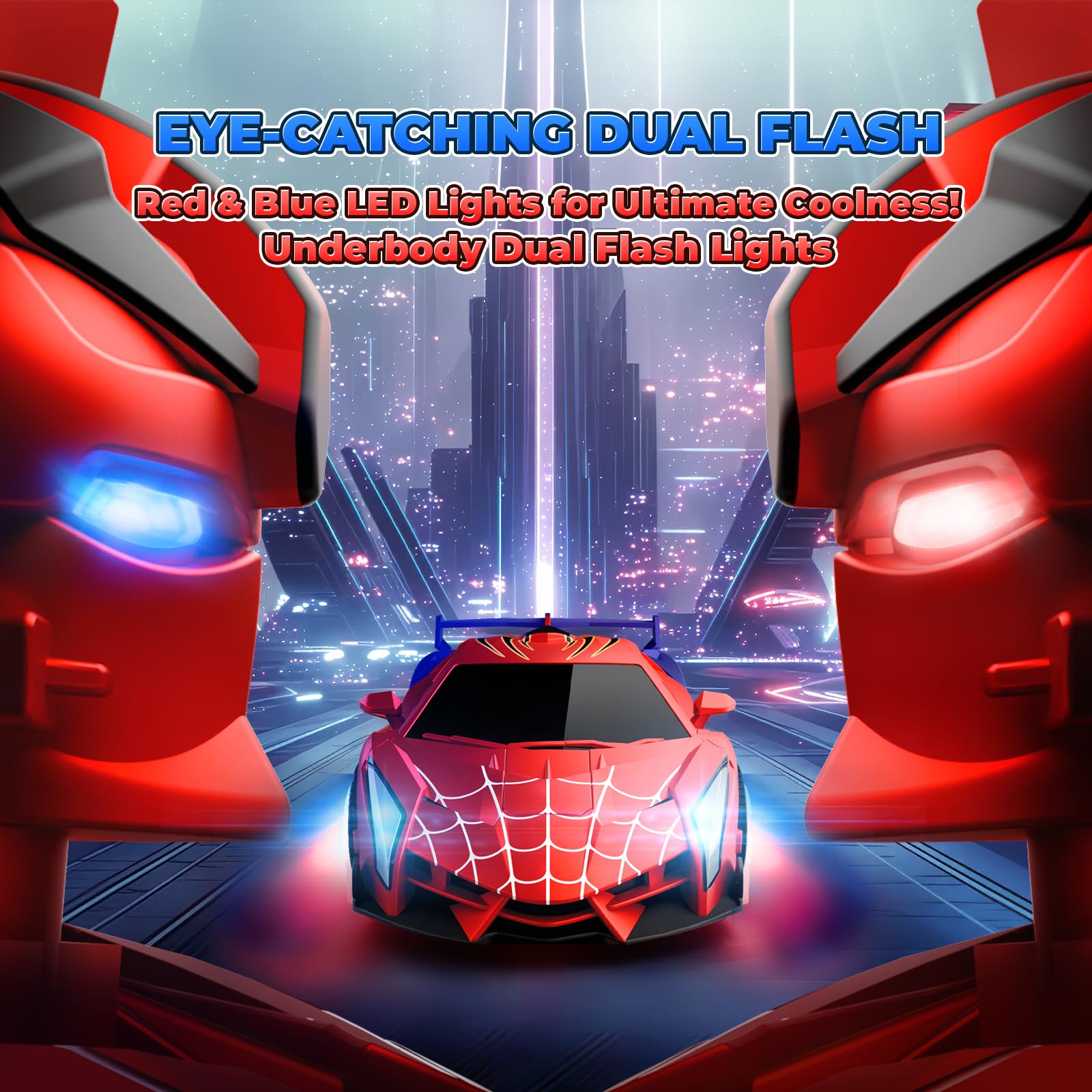 Tikafony Spider Transform RC Car underbody lights add drama