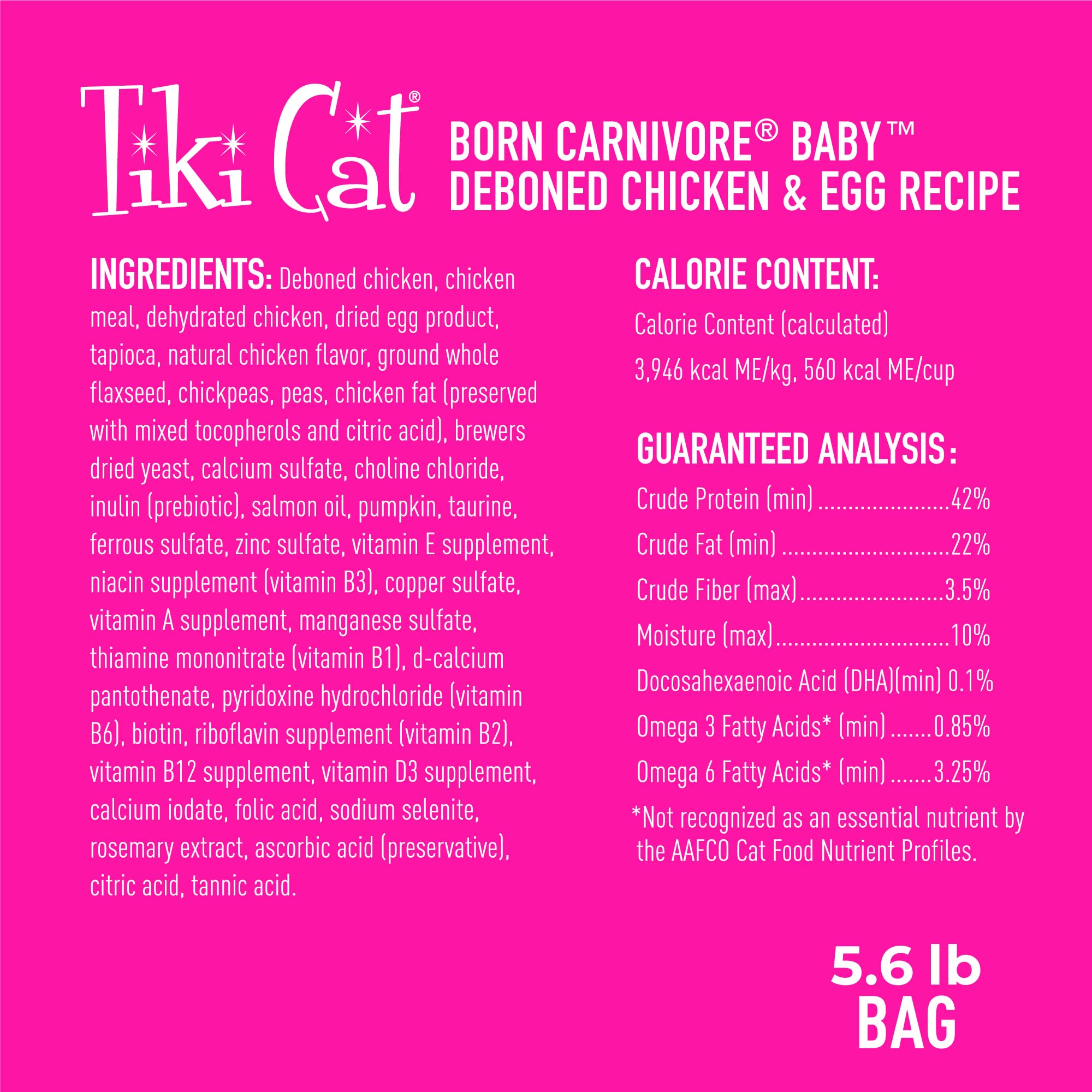 Tiki Cat Born Carnivore Baby DHA brain development feature emphasizes cognitive support in kittens.