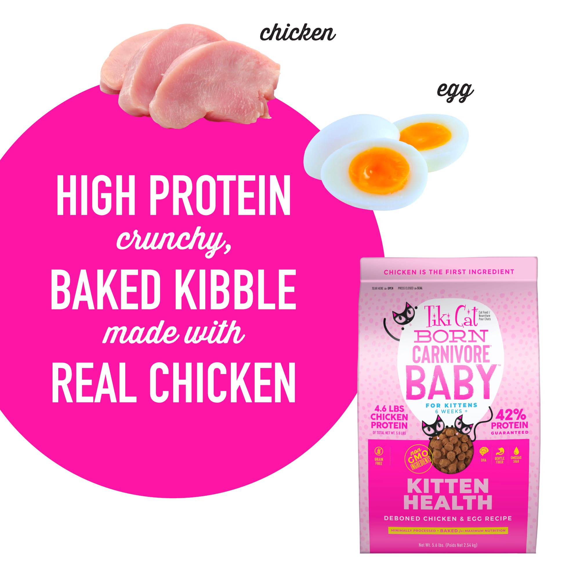 Tiki Cat Born Carnivore Baby kitten-digestive-support illustrates fiber for tiny tummies.