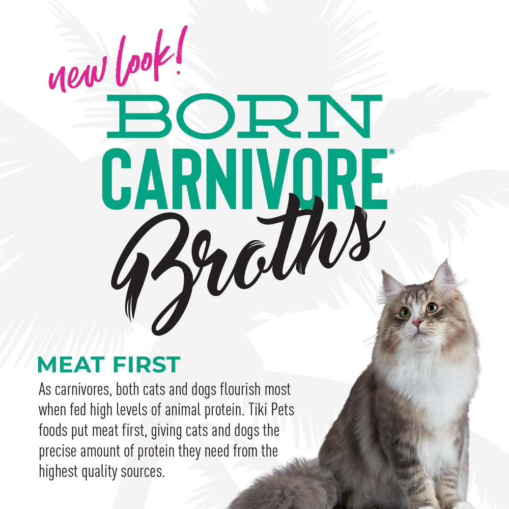 Tiki Cat Born Carnivore Broths Tuna kibble topping idea in bowl for moisture.