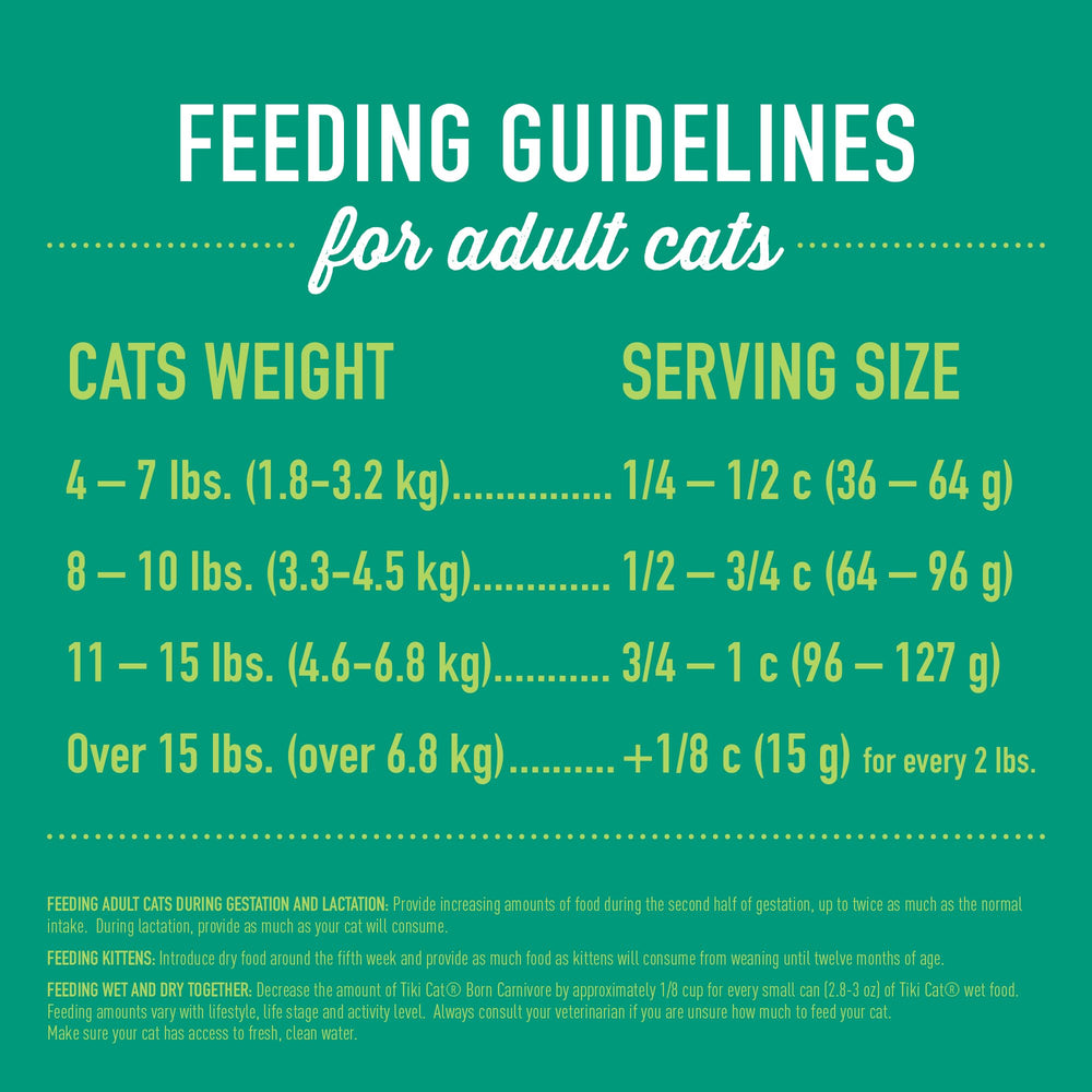 Tiki Cat Born Carnivore Indoor Health grain-free formula labeling and ingredients