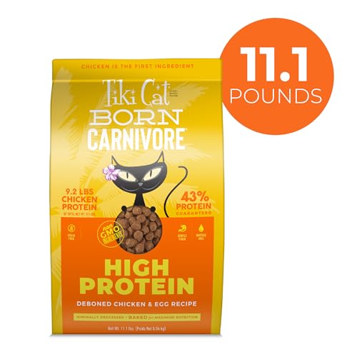Tiki Cat Born Carnivore shows real egg protein in crunchy kibble.