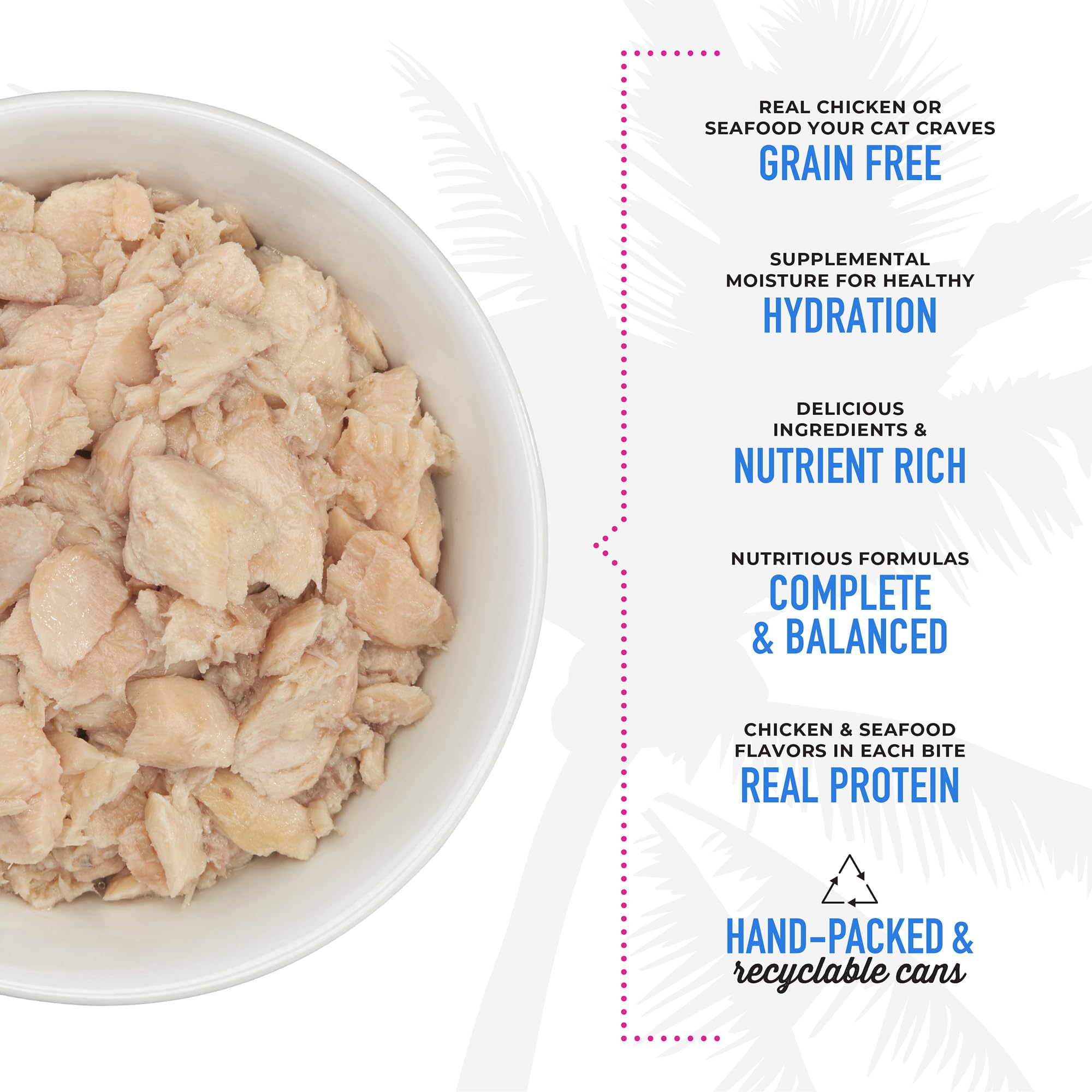Tiki Cat Luau shredded chicken and fish pieces in rich broth