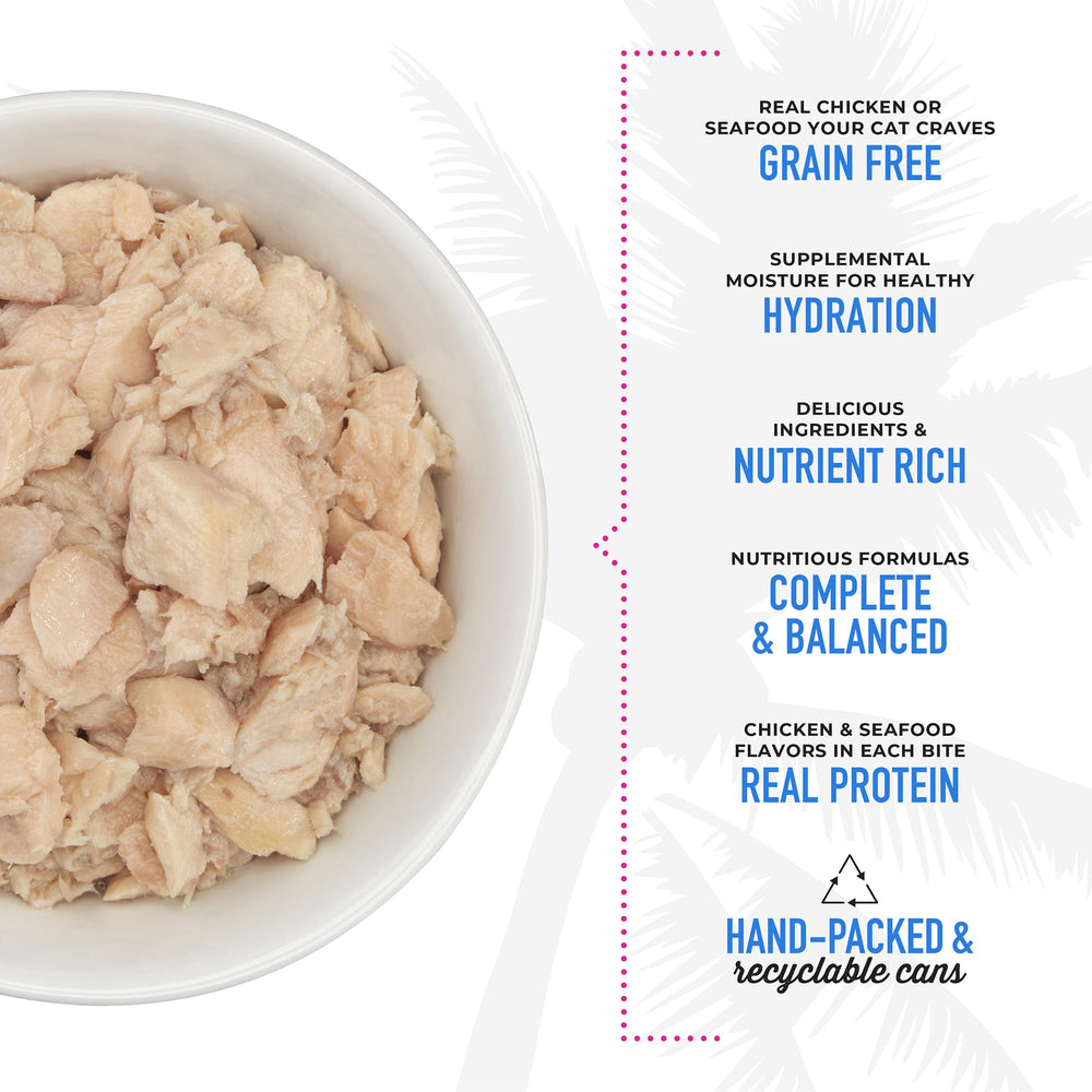 Tiki Cat Luau shredded chicken and fish pieces in rich broth