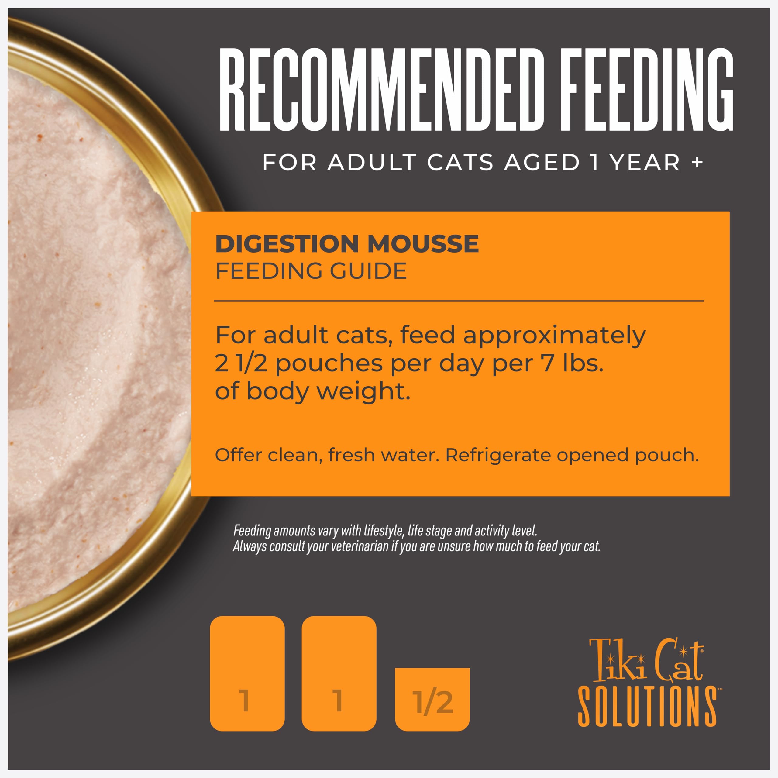 Twelve-pack of Tiki Cat Solutions Digestion Mousse for convenient feeding