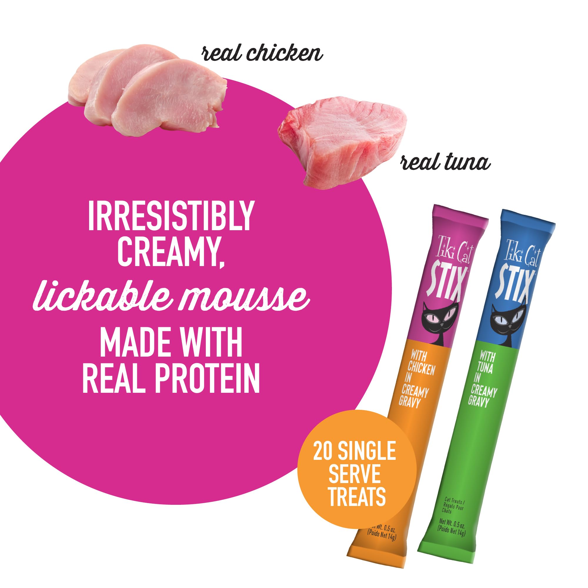 Serving hand shot with Tiki Cat Stix Mousse Treats for easy hand feeding