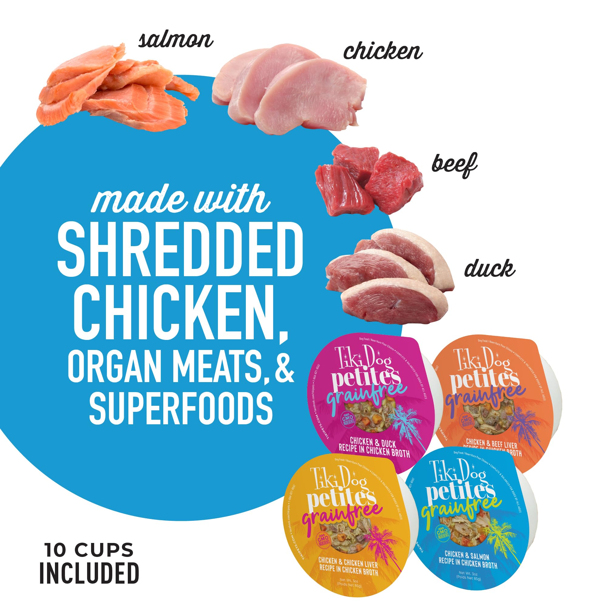 Tiki Dog Petites Organ Meats cups highlighting vitamins and minerals