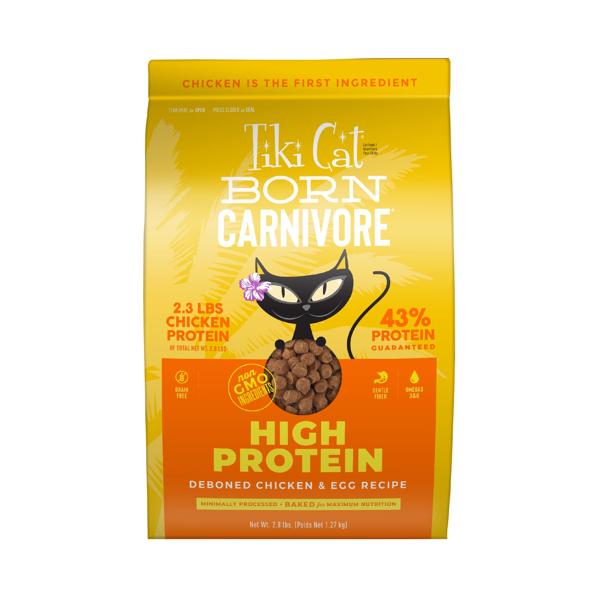 Tiki Cat Born Carnivore deboned chicken and egg kibble close-up for protein-rich meals