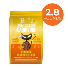 Tiki Cat Born Carnivore real chicken and egg pieces in crunchy kibble for cats