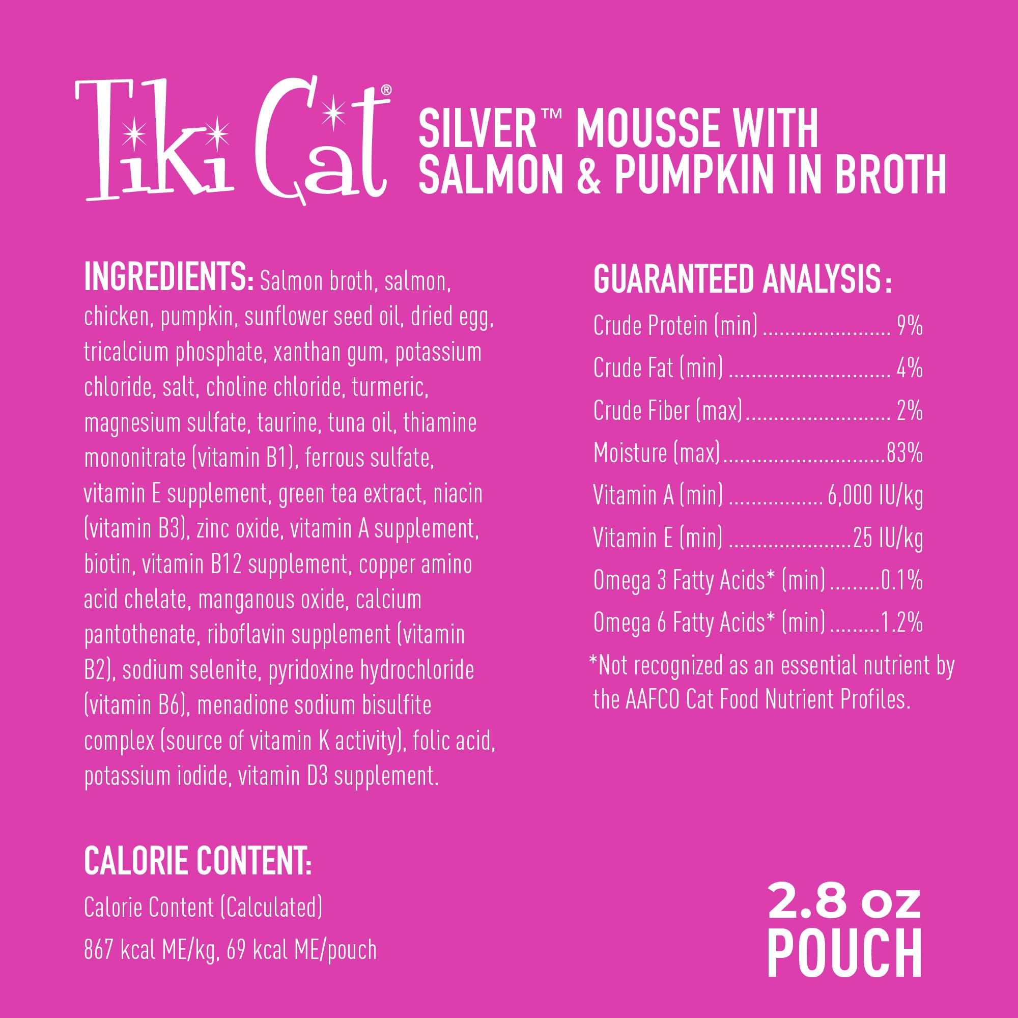 Real salmon and pumpkin ingredients in the pouch for a grain-free senior formula