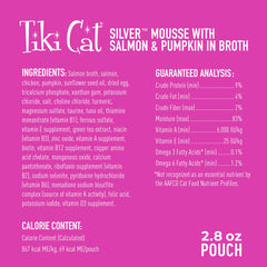 Real salmon and pumpkin ingredients in the pouch for a grain-free senior formula