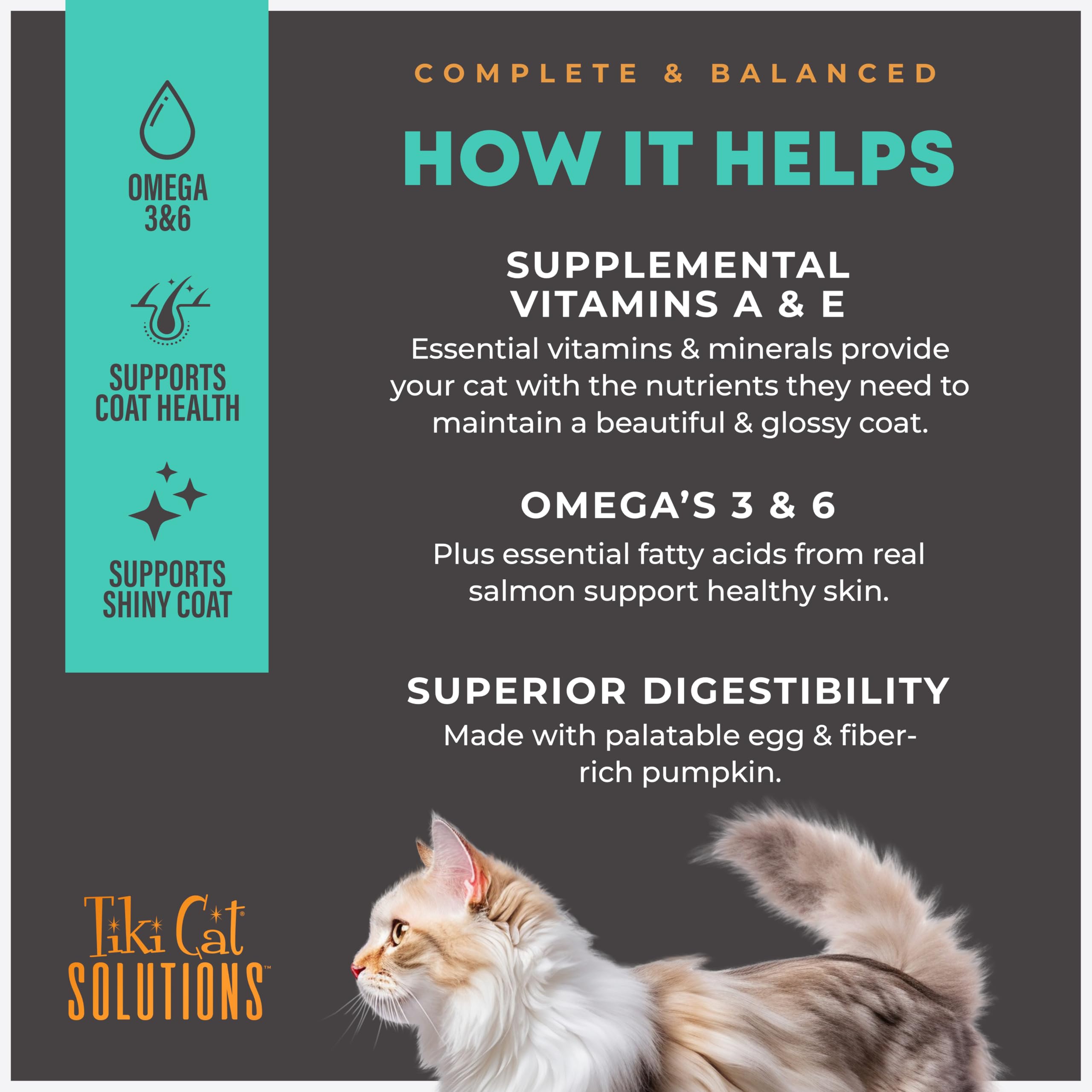 Tiki Pets Tiki Cat Solutions Mousse Salmon omega fatty acids graphic on pack