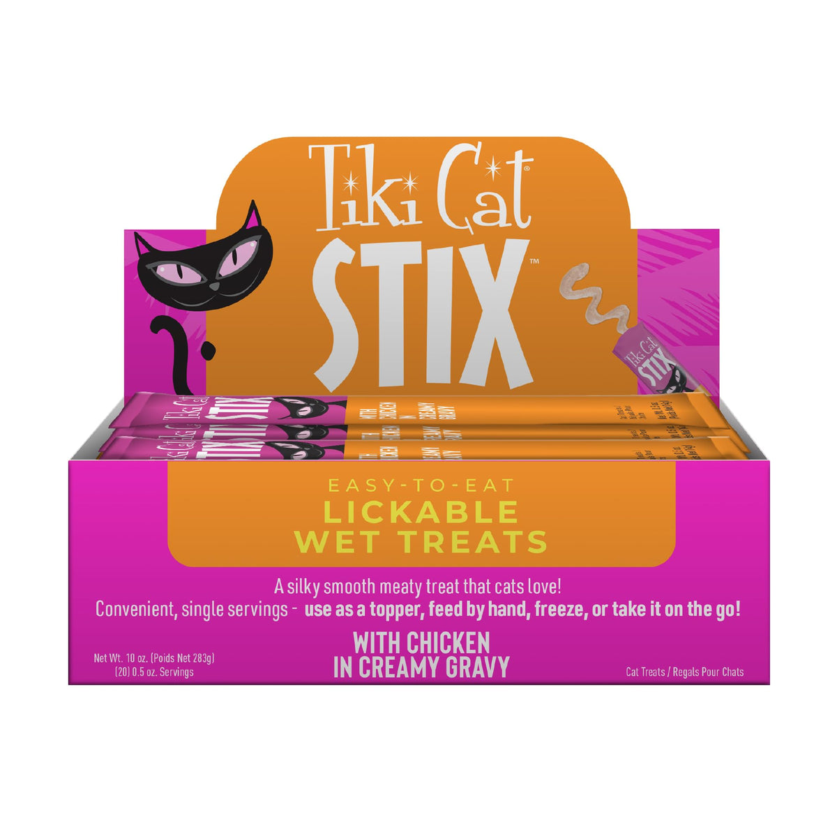 Tiki Pets Tiki Cat Stix mousse single-serve pouch for quick flavor boost on dry meals.