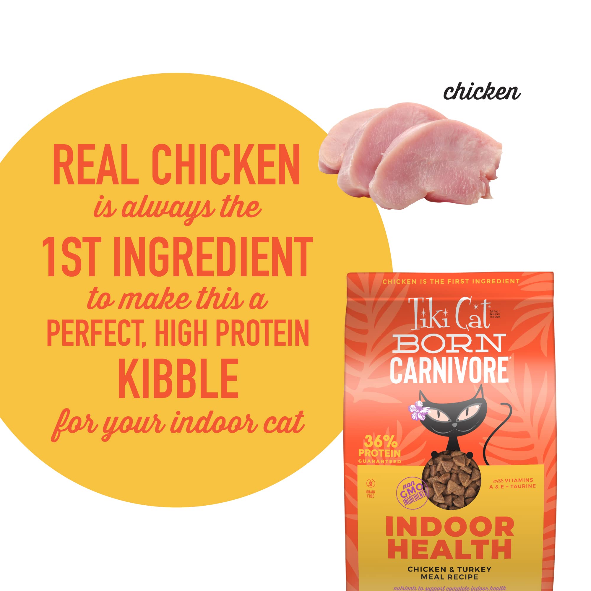Real chicken first ingredient shown on label.