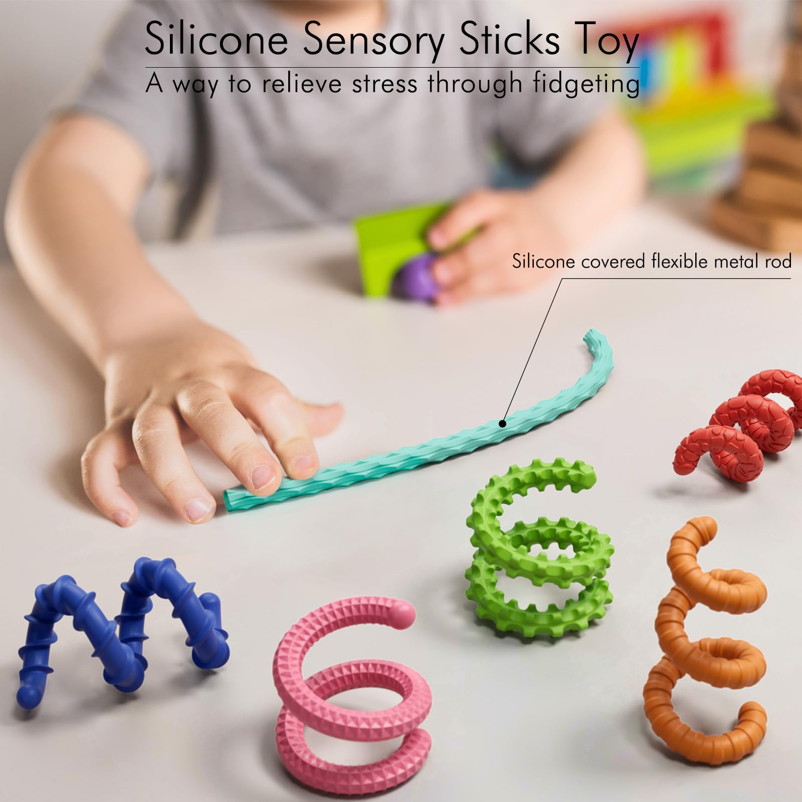 Tikwork Sensory Fidget Stick highlights varied textures for sensory engagement and calm.