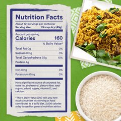 Tilda Pure Basmati Rice close-up shows long grains and fluffy texture.
