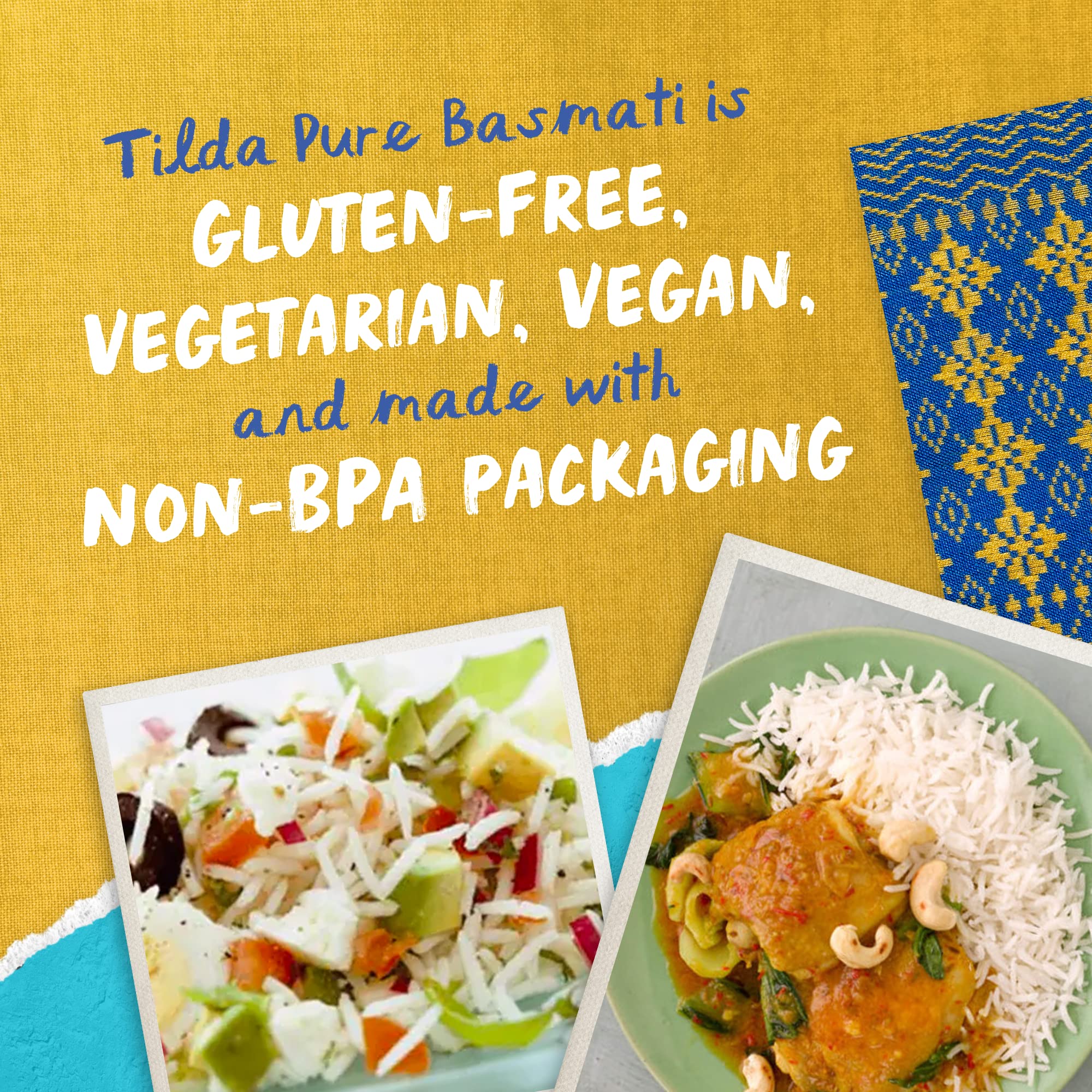 Tilda Pure Basmati Rice resealable bag keeps freshness without BPA.