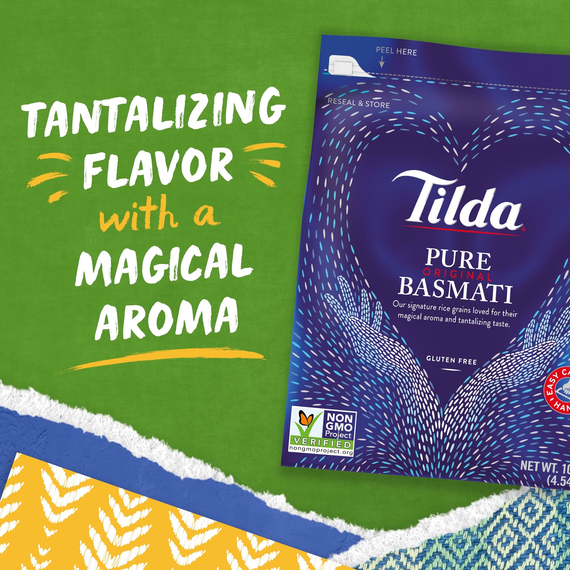 Tilda Pure Basmati Rice served with curry, fragrant and colorful.