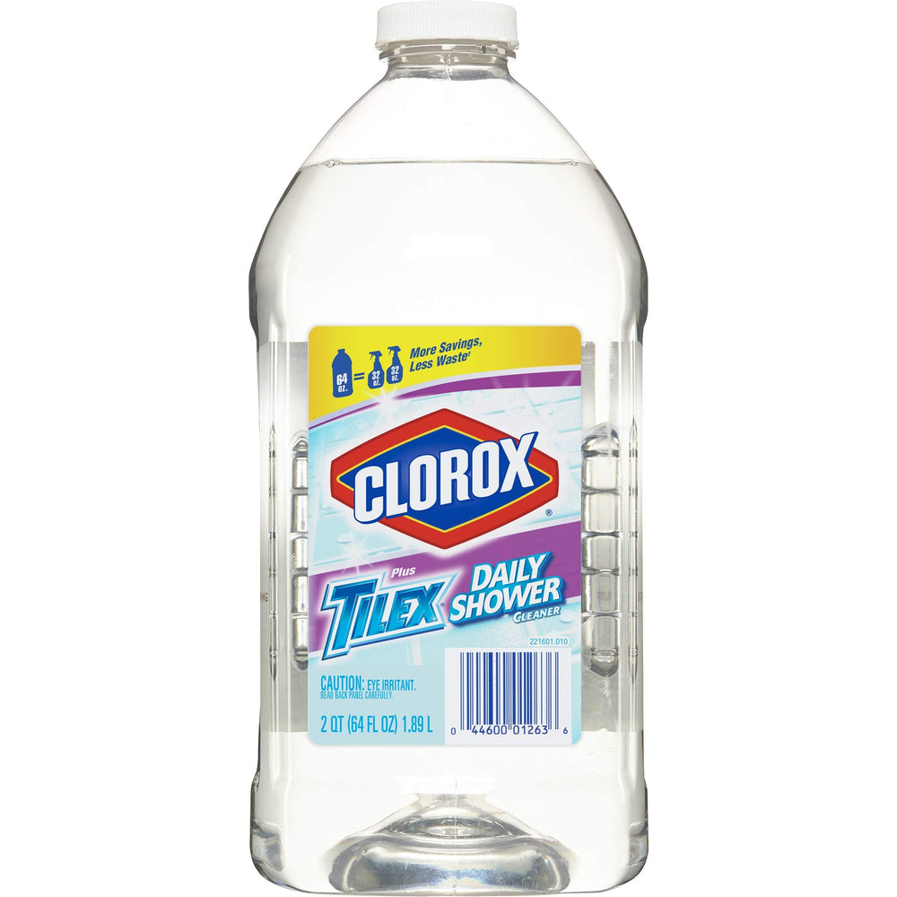 Tilex Shower Spray Refill bottle with 64 oz capacity for easy bathroom cleaning.