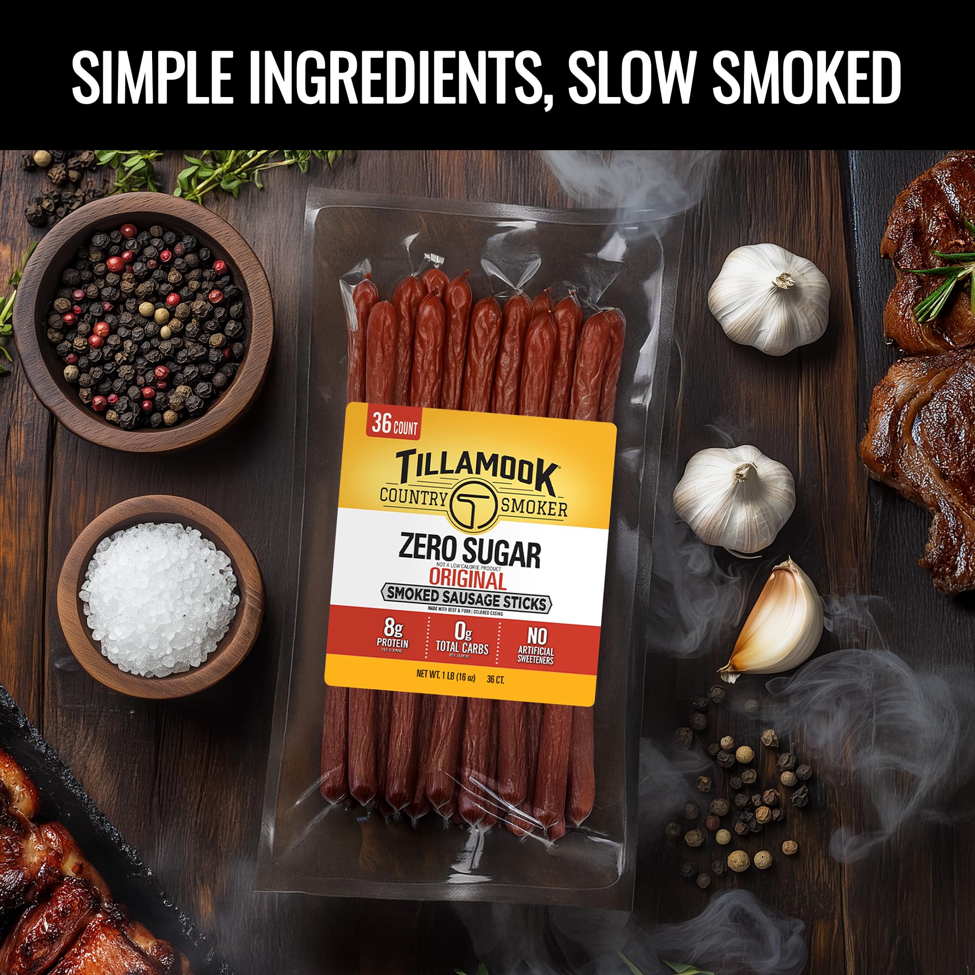 Tillamook Country Smoker sausage on-the-go snack with 8g protein per serving