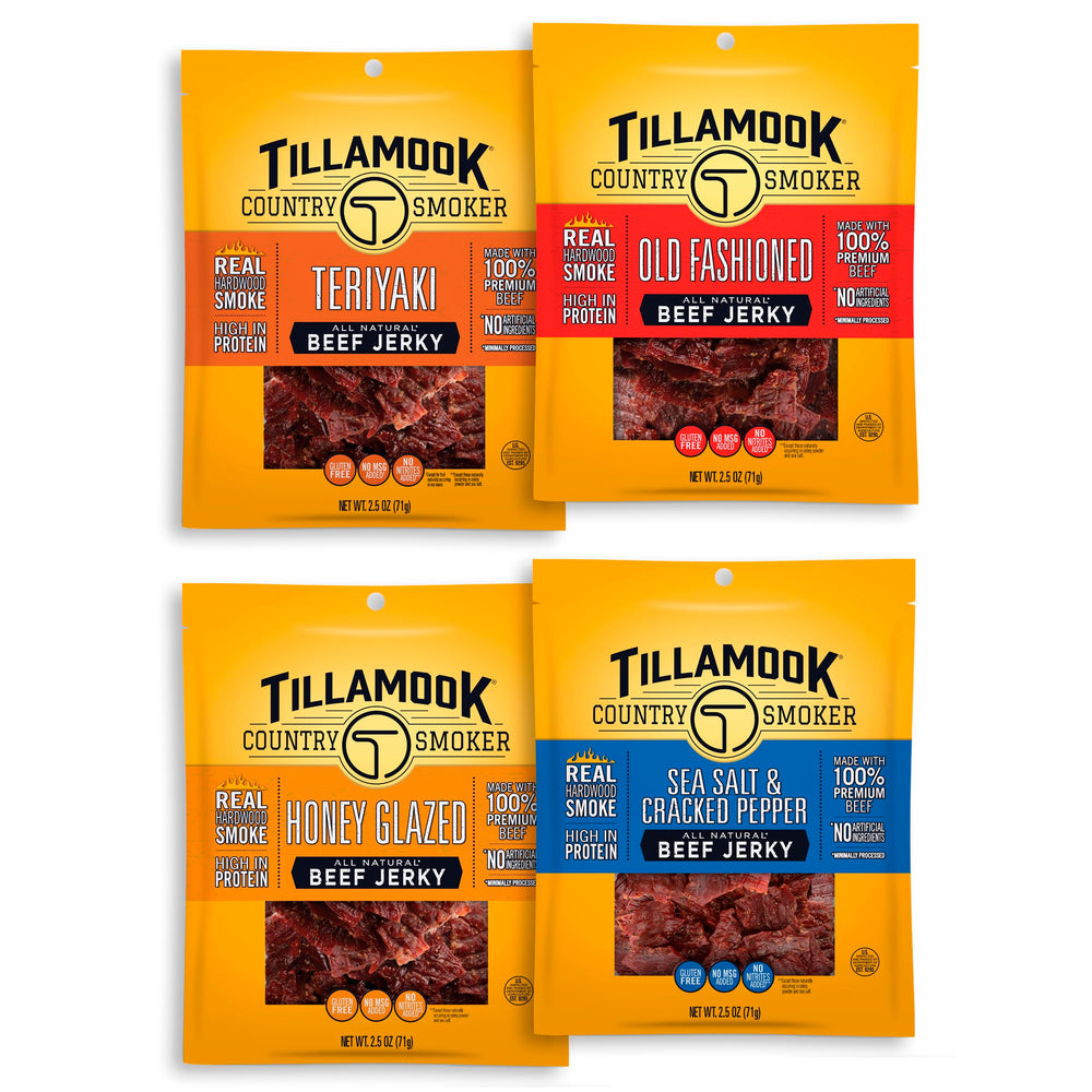Tillamook Country Smoker honey glazed jerky close-up showing glossy slices for on-the-go flavor