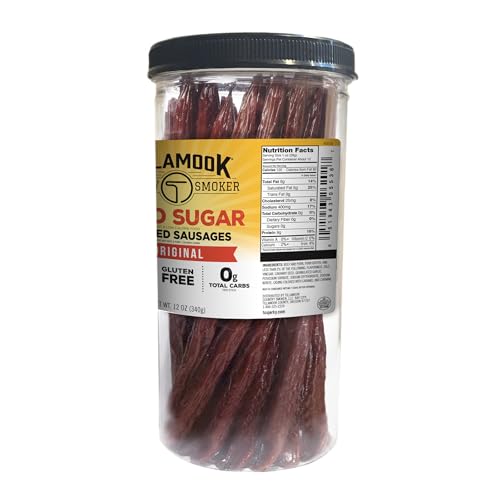 Keto-friendly smoked sausage sticks with zero sugar and zero carbs.