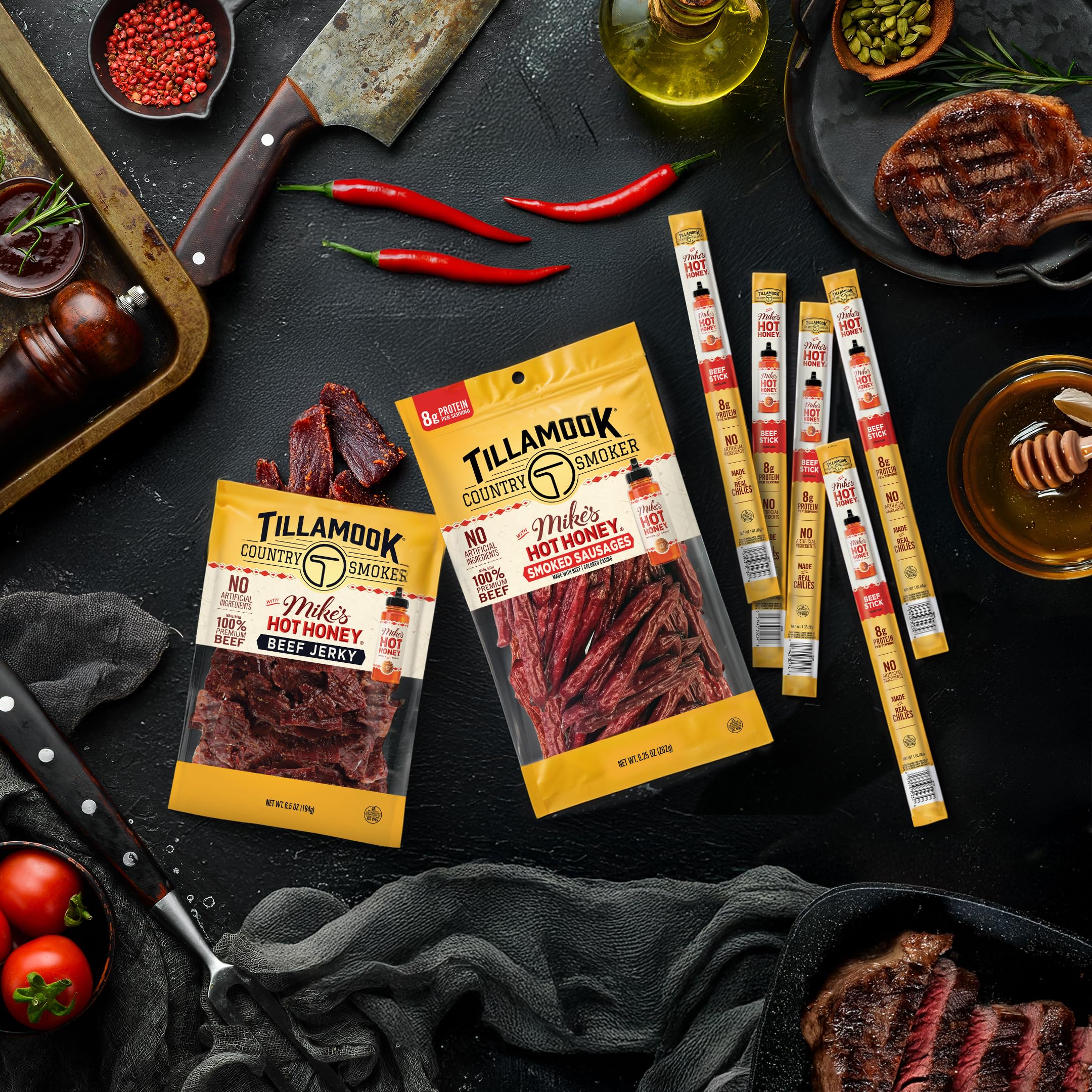 Tillamook Country Smoker Mikes Hot Honey beef sausage ready-to-eat snack