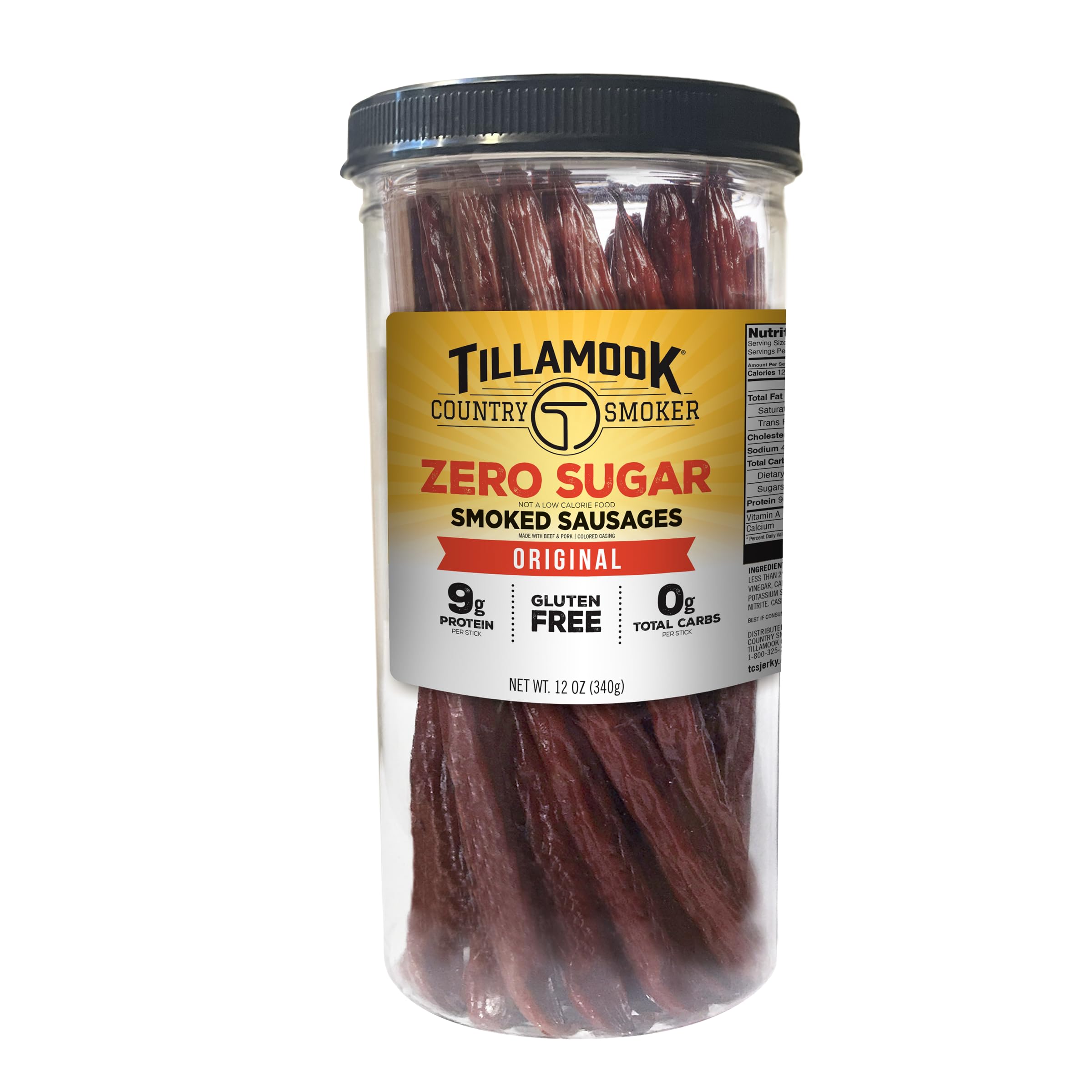 Tillamook Country Smoker Original sausage in a tall jar boosts protein on the go.