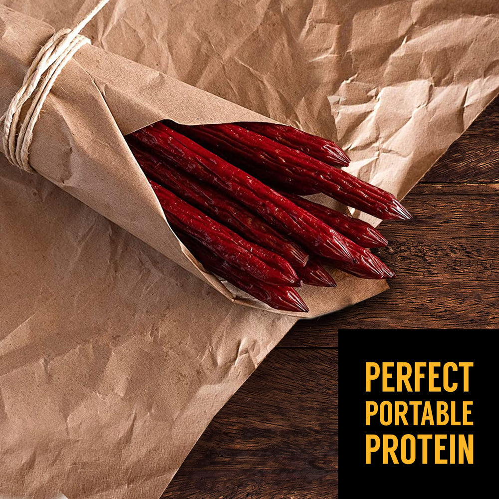 Tillamook pepperoni sticks ready for pizza topping or on-the-go snacking.