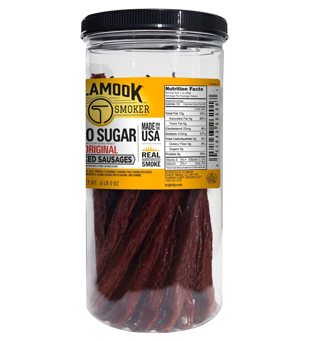 Savory hardwood-smoked meat sticks captured in close up.