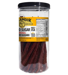 Savory hardwood-smoked meat sticks captured in close up.