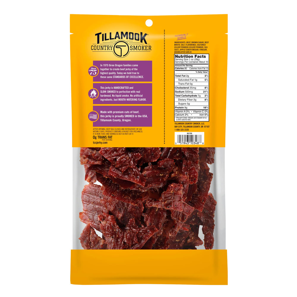 Close-up of jerky texture reveals tender bite from real hardwood smoke.