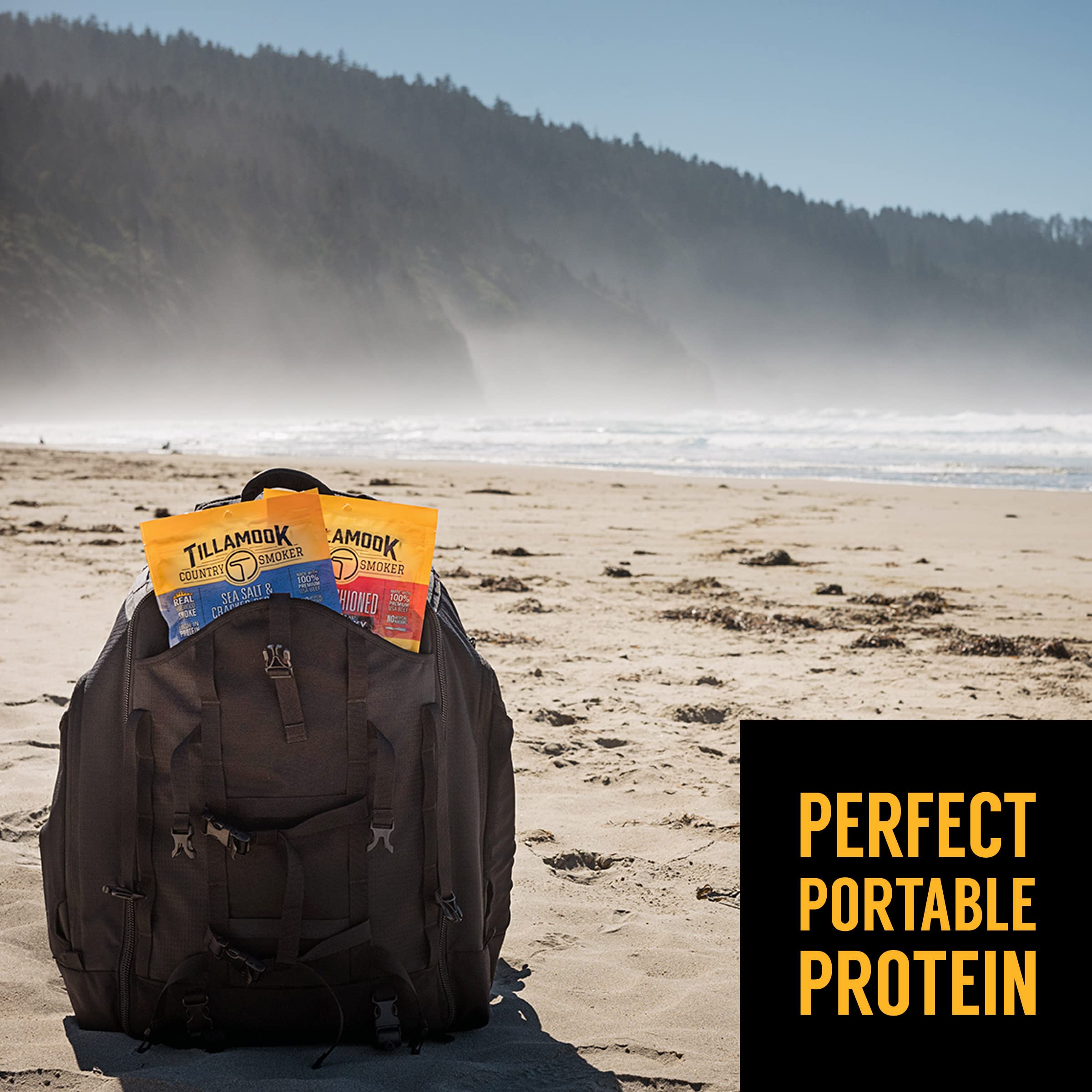 Tillamook Country Smoker teriyaki jerky strips with shine and glaze