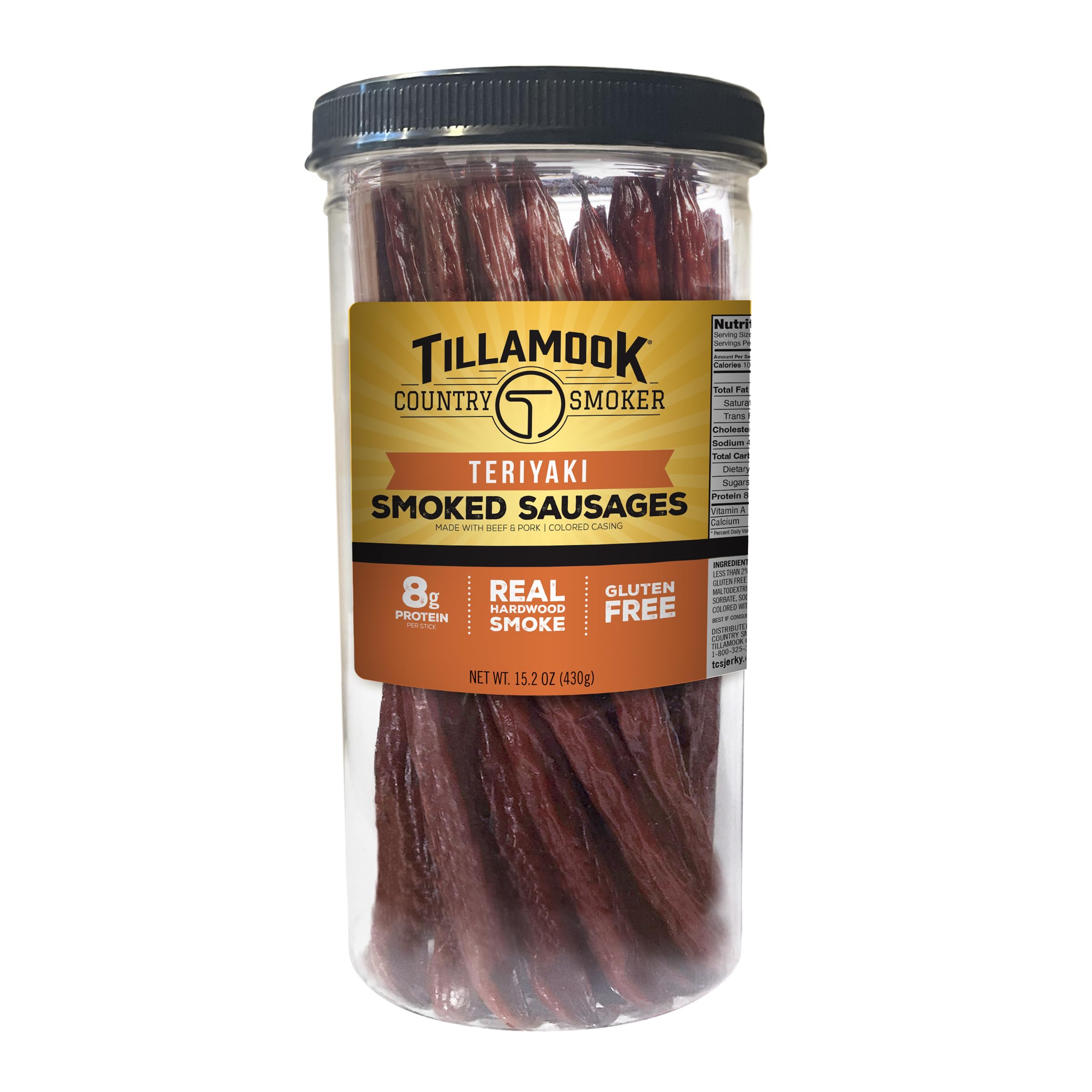 Tillamook Country Smoker Teriyaki sausages jar for on-the-go protein snack
