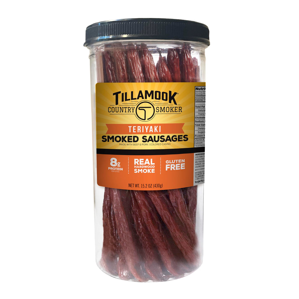 Tillamook Country Smoker Teriyaki sausages jar for on-the-go protein snack