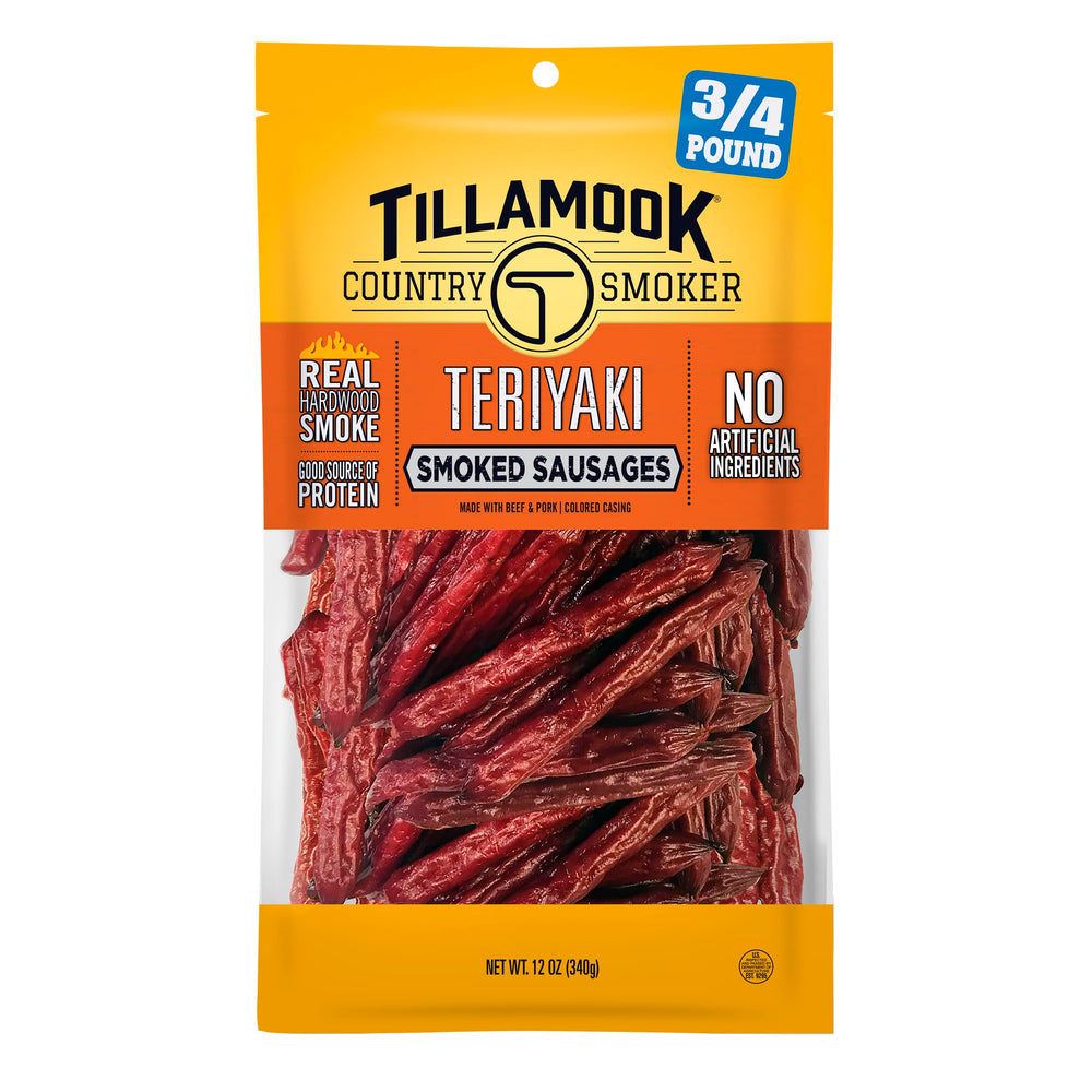 Tillamook Country Smoker Teriyaki smoked sausages pack 12oz for on-the-go protein.