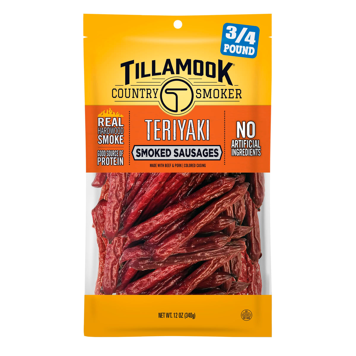 Tillamook Country Smoker Teriyaki smoked sausages pack 12oz for on-the-go protein.