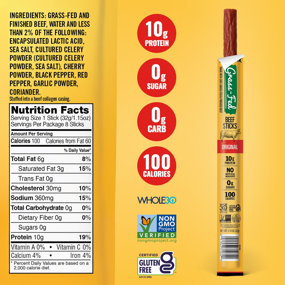 Zero sugar beef sticks ideal for keto and gluten-free diets.