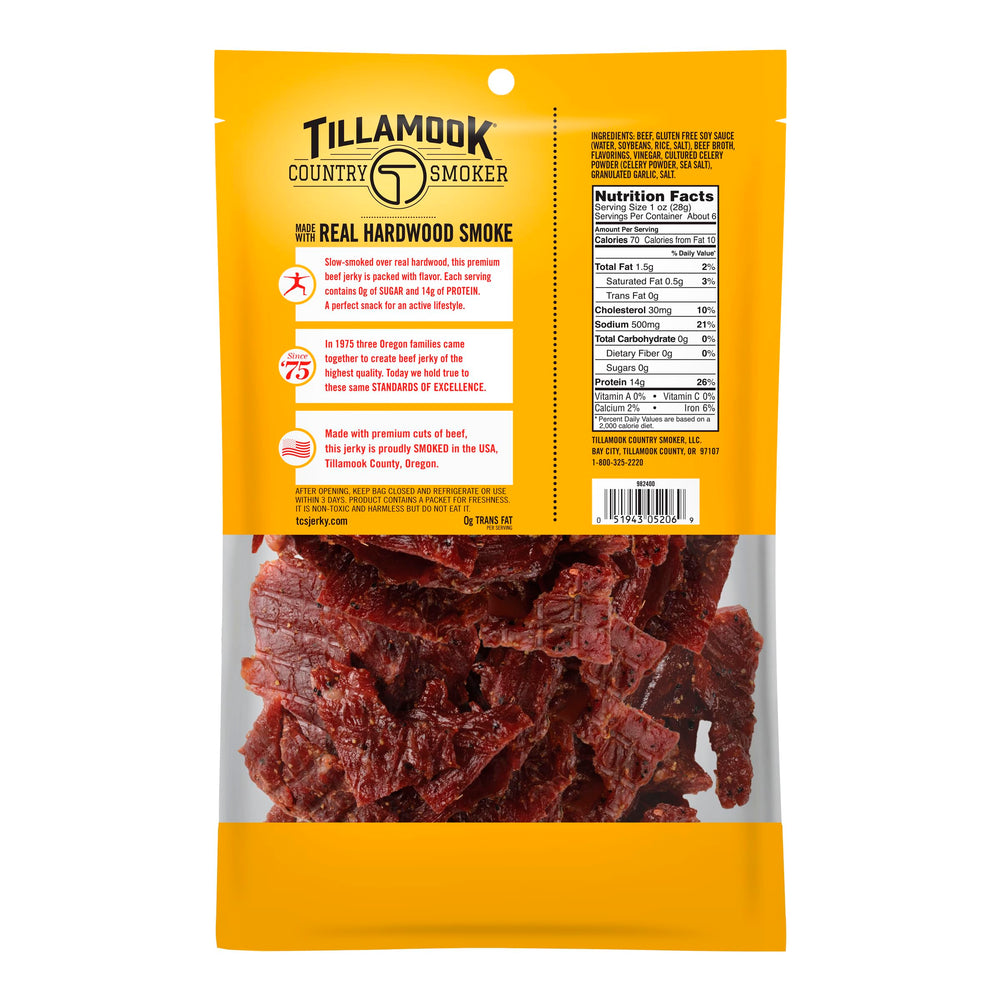 Tillamook Country Smoker zero sugar original jerky back of pack showing ingredients