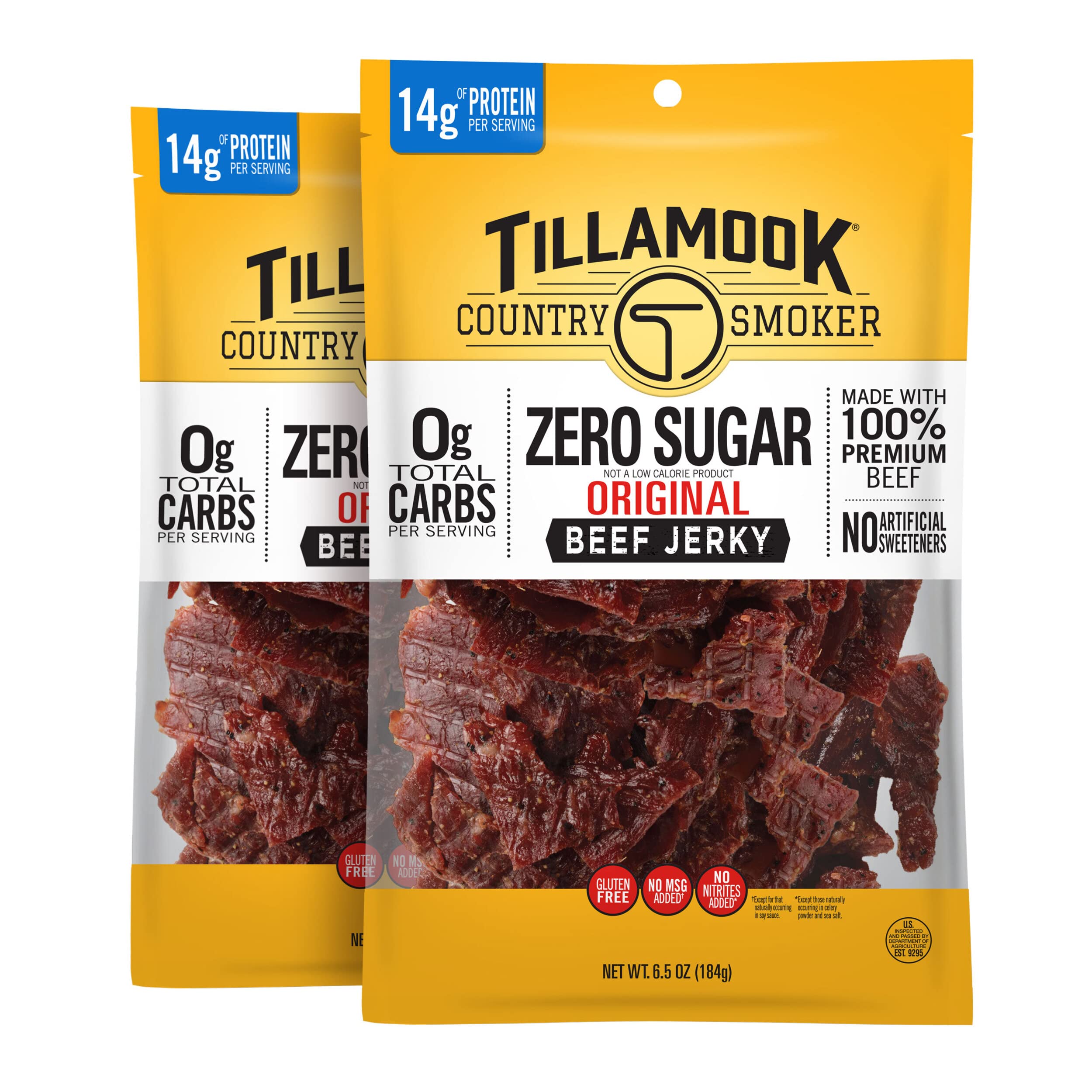 Tillamook Country Smoker zero sugar original jerky front pack ready for keto snacking