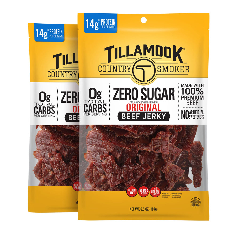 Tillamook Country Smoker zero sugar original jerky front pack ready for keto snacking
