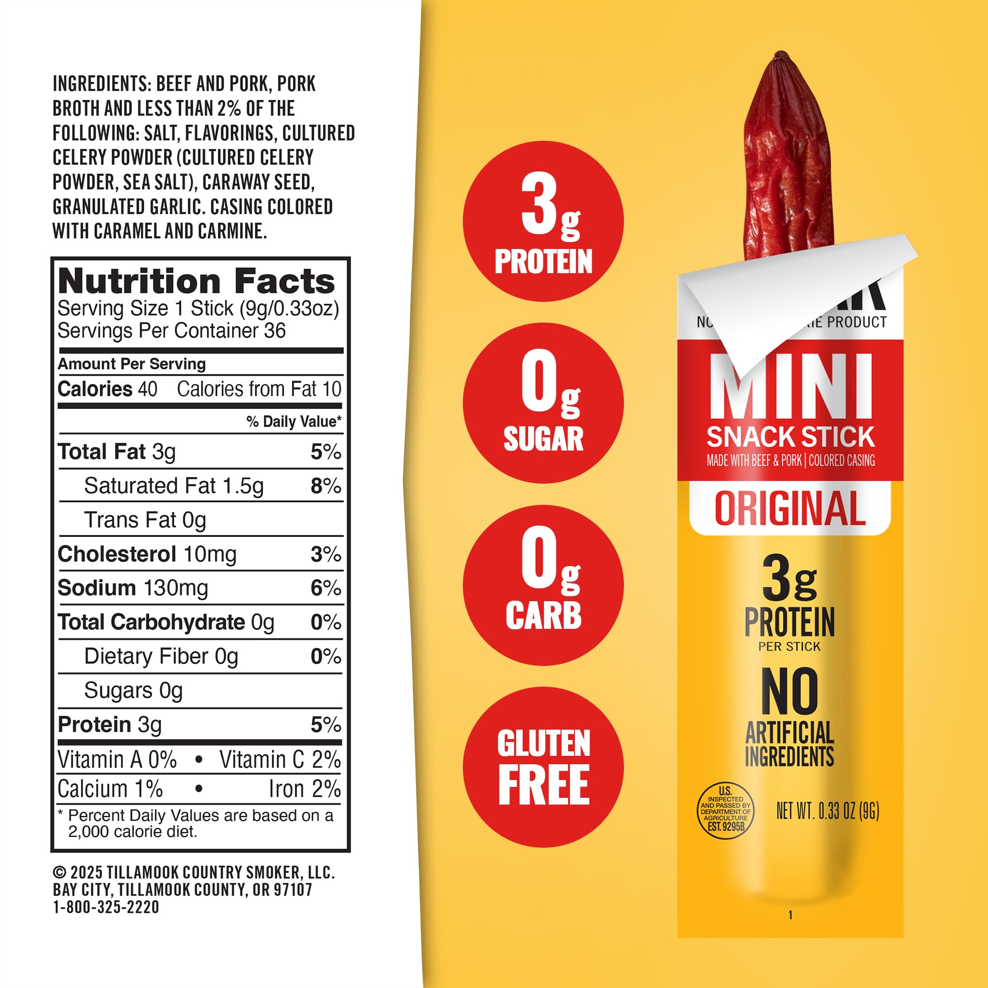 Tillamook Country Smoker zero sugar mini sausages individually wrapped for lunchboxes.