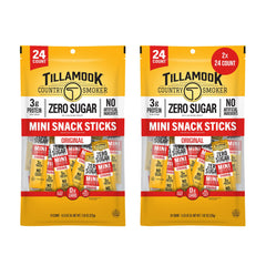 Tillamook Country Smoker zero sugar mini sausages packaging for on-the-go snacking.