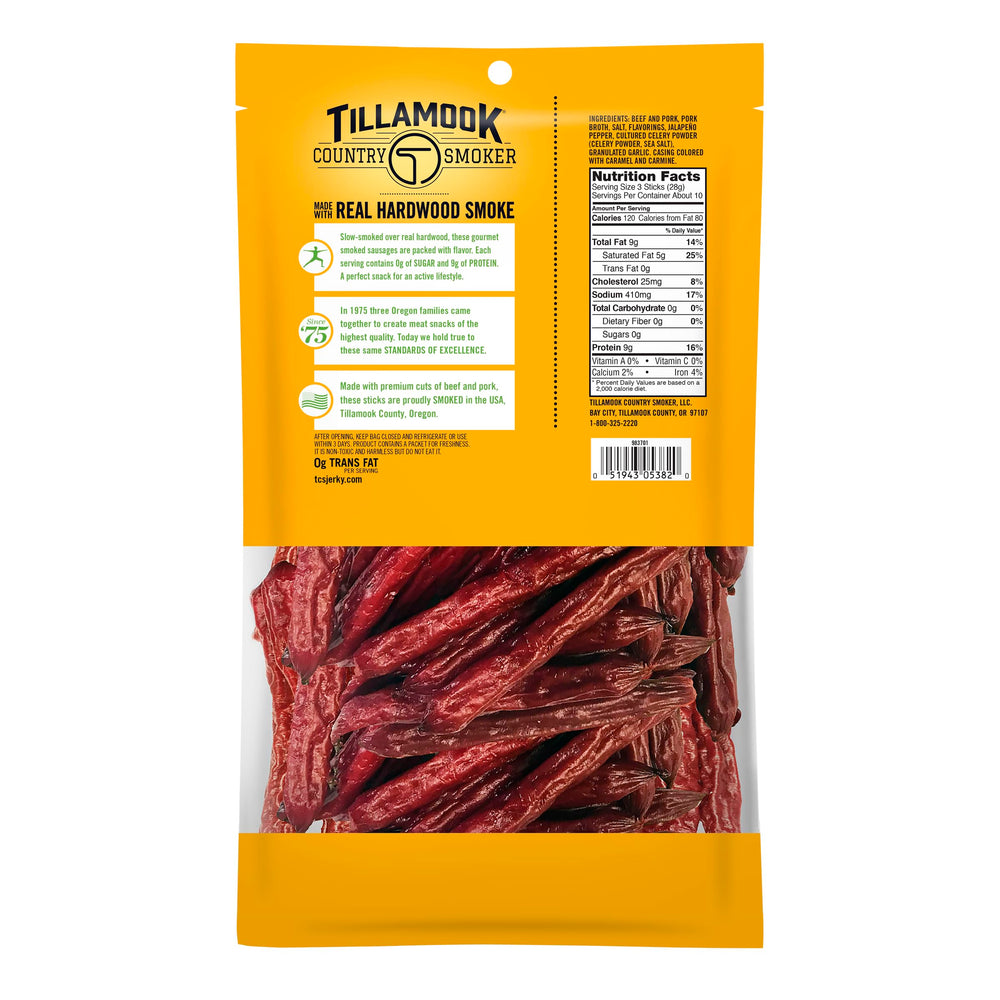 Tillamook Spicy Jalapeño meat sticks closeup highlighting bold flavor and texture