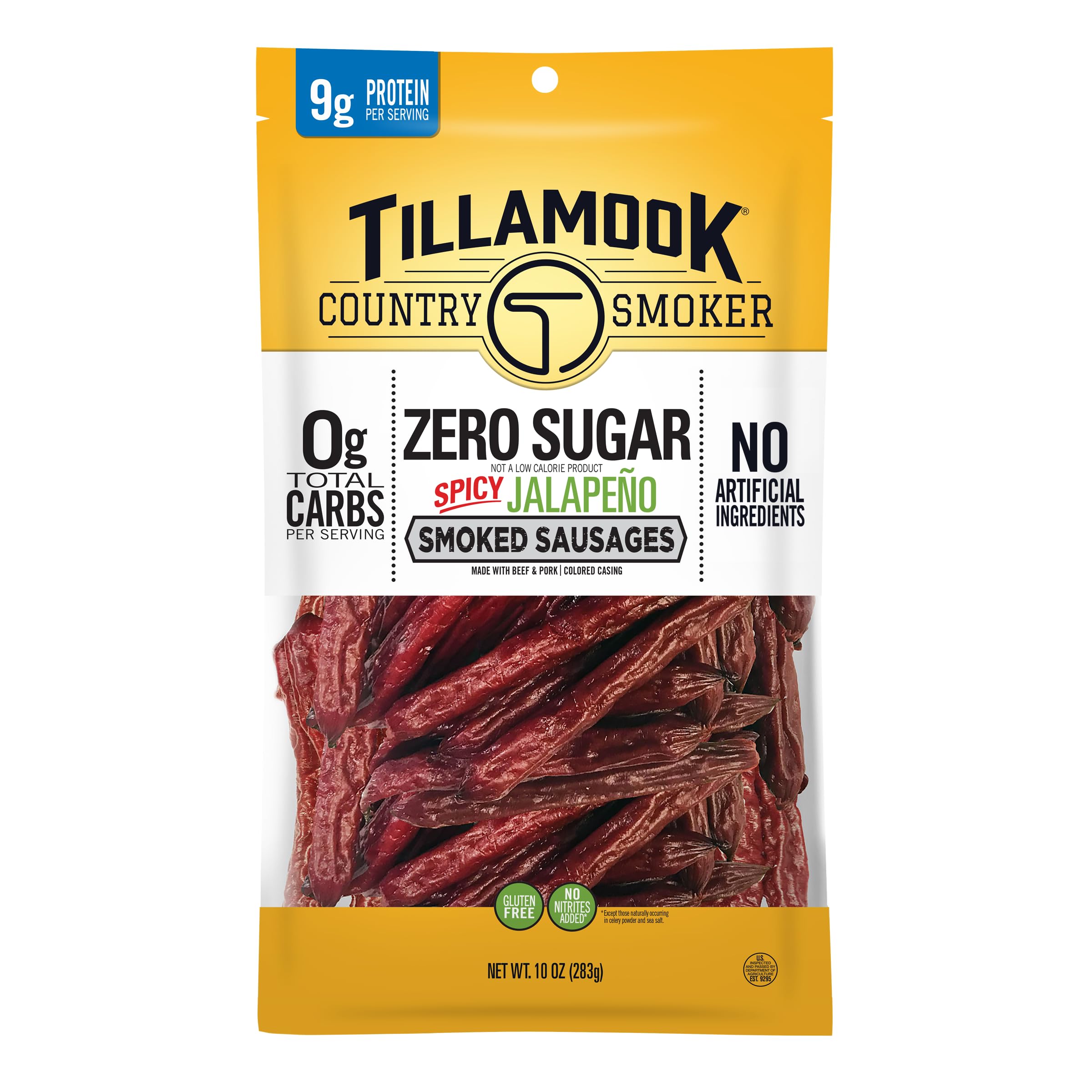 Tillamook Spicy Jalapeño smoked sausages 10oz pack ready for on-the-go protein