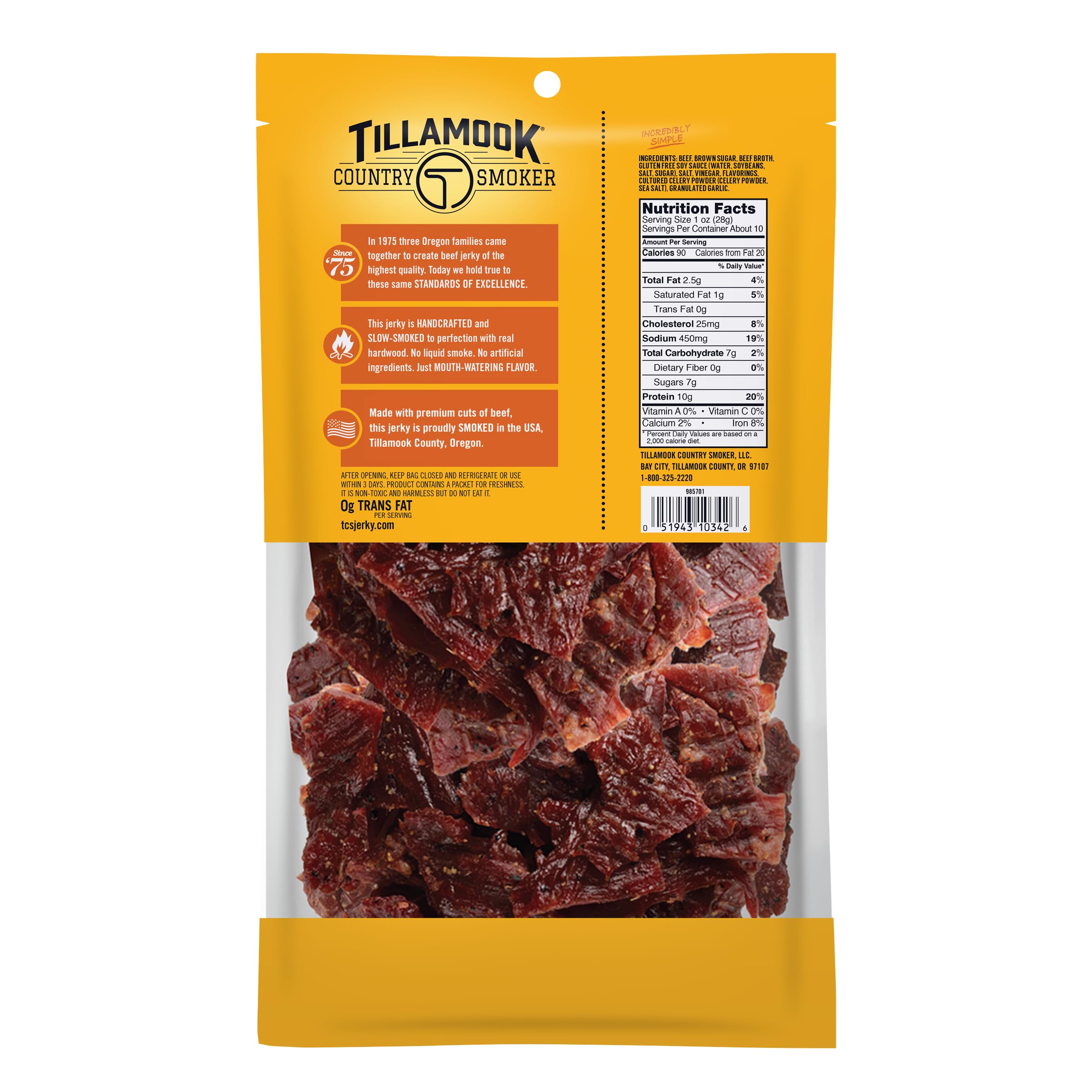 Tillamook beef jerky on-the-go snack pack held in hand, energizing moment.