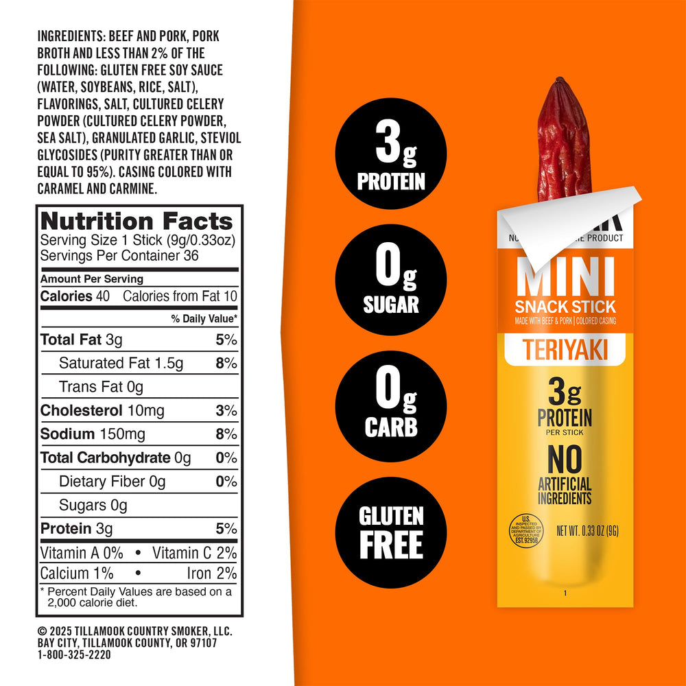 Tillamook Teriyaki Mini Sausages close-up glaze, savory-sweet flavor in every bite.