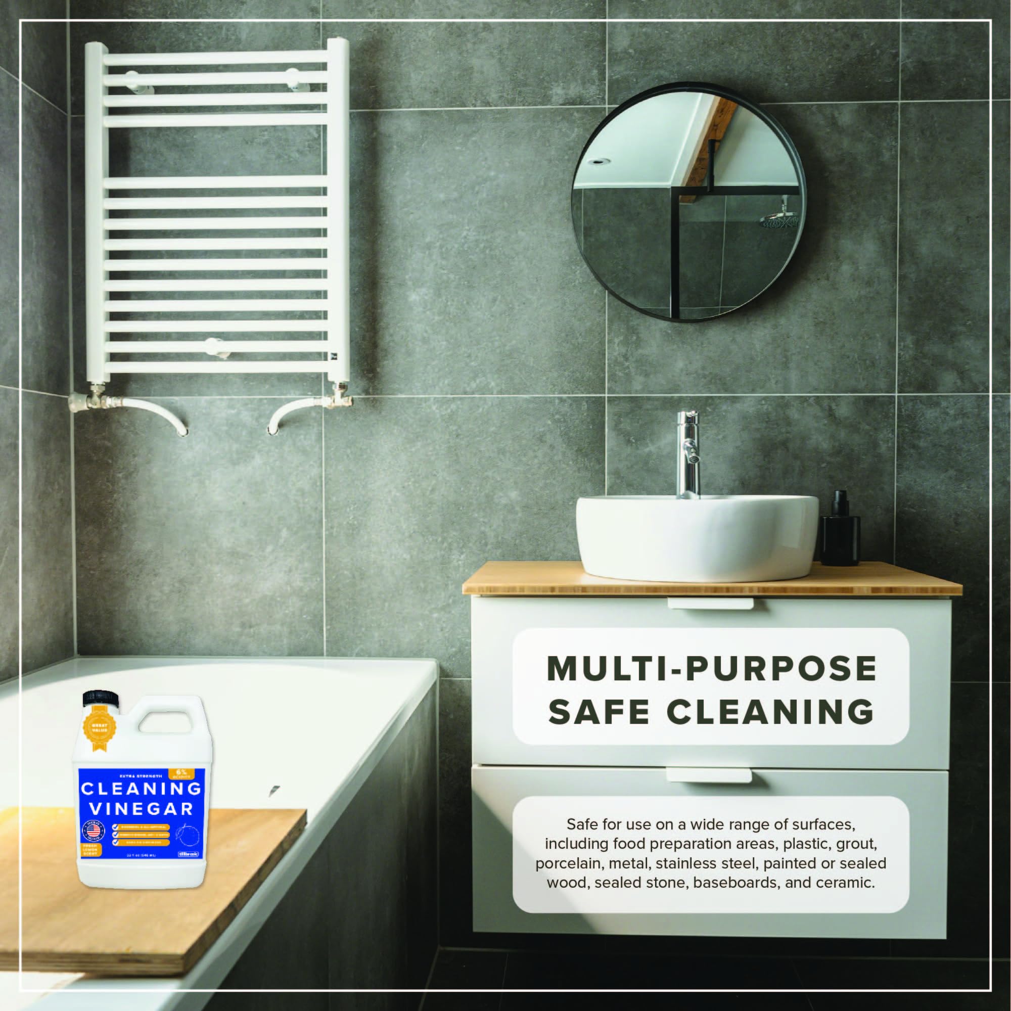 Tillbrook Cleaning Vinegar lemon pour demonstrates easy, streak-free application
